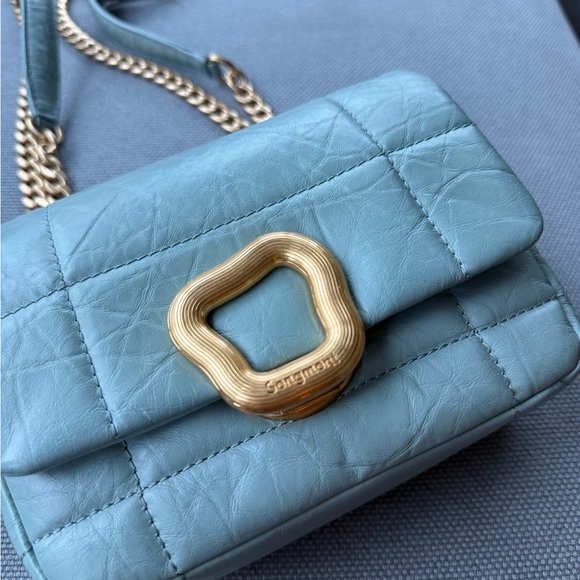 Songmont Light Blue Quilted Crossbody Bag with Gold Accent - Picture 2 of 5